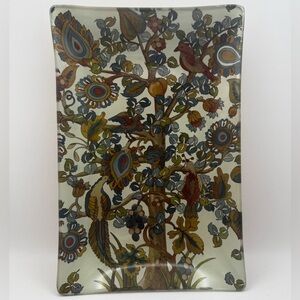 Pottery Barn Decoupage Tree Of Life Glass Trinket Tray Decor Kalamkari Design